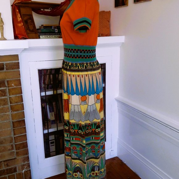 RARE Vintage 1960s-1970s Women's Egyptian Revival Merino Wool Dress by Goldworm - Picture 5 of 9